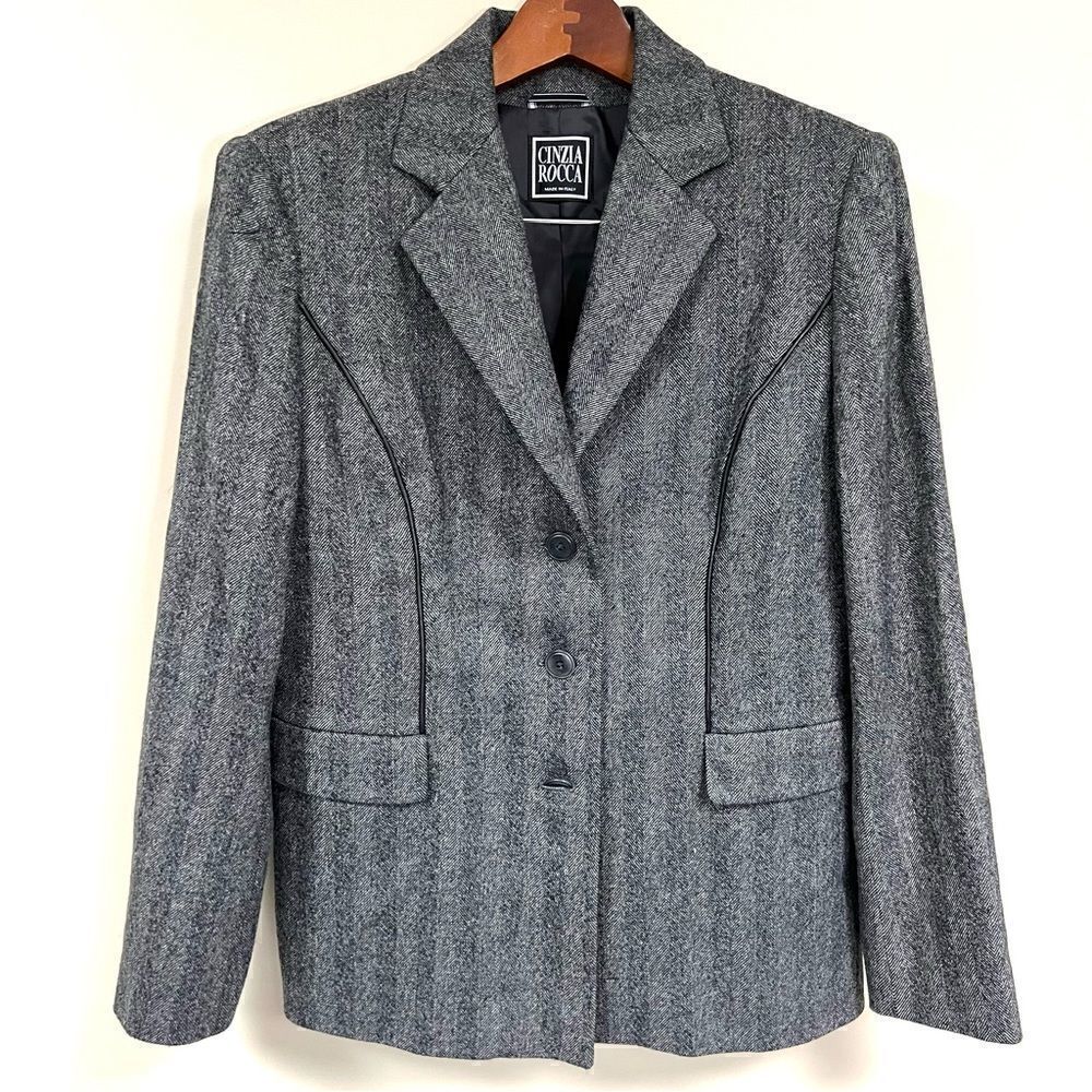 Cinzia Rocca herringbone wool blend blazer Size 14